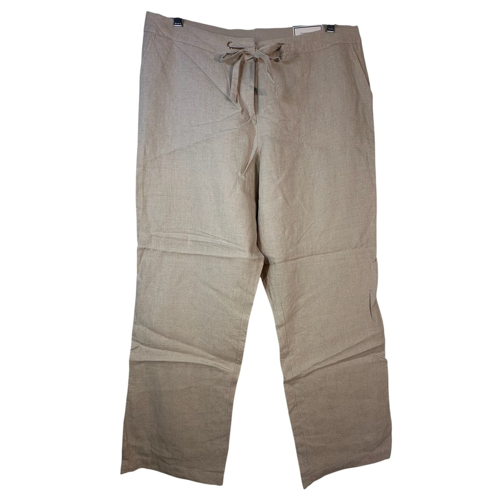 Charter‎ Club Woman Flax Tan 100% Linen Drawstring Wide Leg Pants 0X